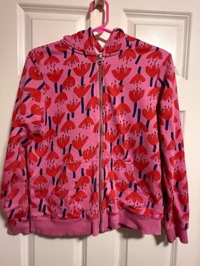 Hanna Andersson Pink Zip Hoodie with Red Floral Print